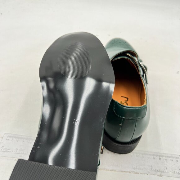 FSJ Men's Double Monk Strap Dress Loafers with Buckle Round Toe ,Green Shoes - Picture 6 of 8